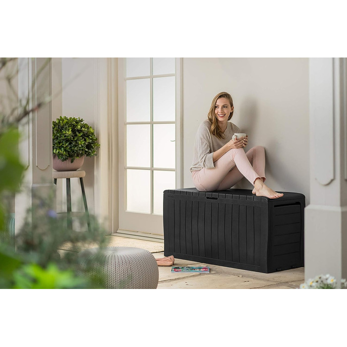 Скриня для зберігання Keter Marvel Plus 270л, сіра, водонепроникна, з сидінням, для саду, тераси, балкону