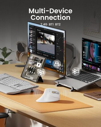 Вертикальна миша ProtoArc EM11 NL: бездротова, з підзарядкою, для 3 пристроїв (Bluetooth+USB), чорно-зелена