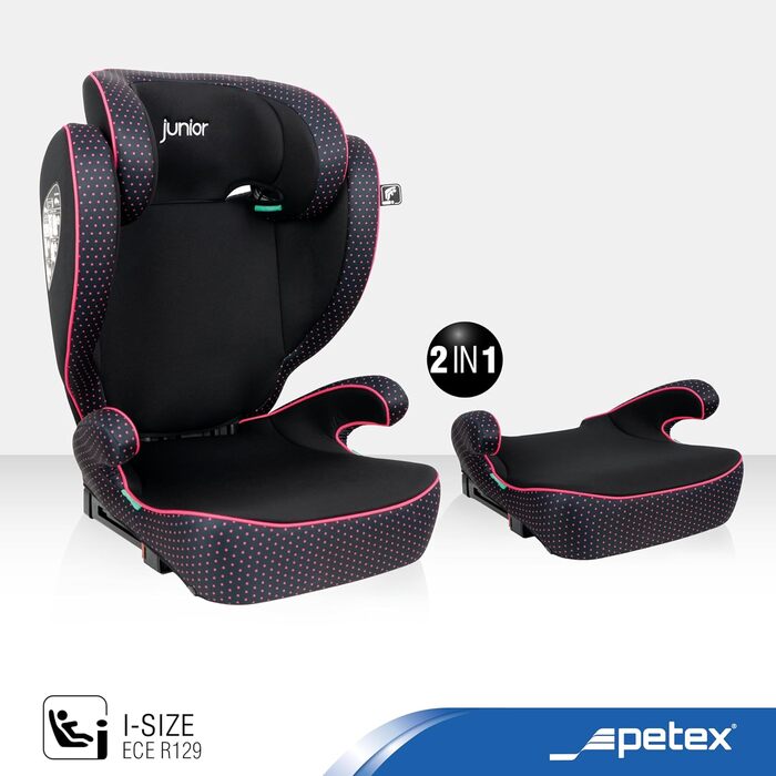 Автокрісло PETEX з ISOFIX - стандарт i-Size згідно ECE R129 для дітей зростом приблизно 100-150 см, регульоване по висоті дитяче автокрісло в (рожеве, Basic Plus)