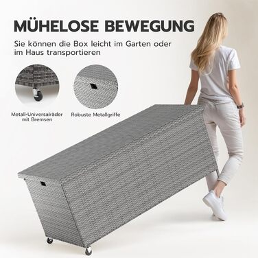 Скриня для подушок садових Polyrattan Amopatio 480л, водонепроникна, з роликами та газліфтом, сіра