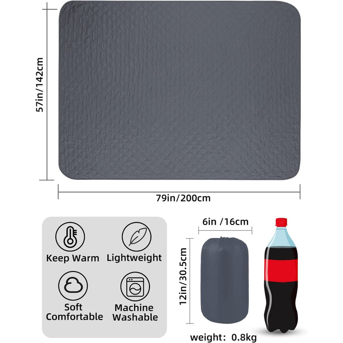 Ковдри для кемпінгу, тепле ковдру для активного відпочинку 200 x 144 см, флісове ковдру для пікніка-відмінно підходить для фестивалів на відкритому повітрі, пляжу, пікніка, R