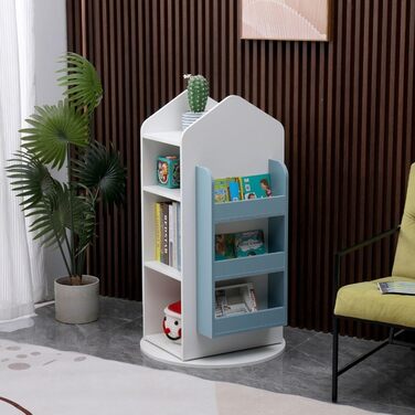 Дитяча полиця Juna - приблизно 60 x 60 x 105,3 см, колір білий/синій, обертається на 360 I Полиця для іграшок Дитяча книжкова полиця Полиця для дитячої кімнати