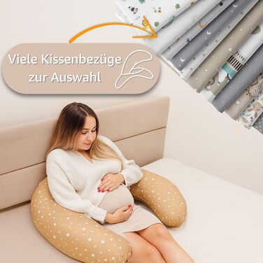 Подушка для вагітних Totsy Baby Stillkissen XXL 190 см - подушка для годування, боку, тіла, з бавовни, Oeko-Tex, бежево-біла зі зірками