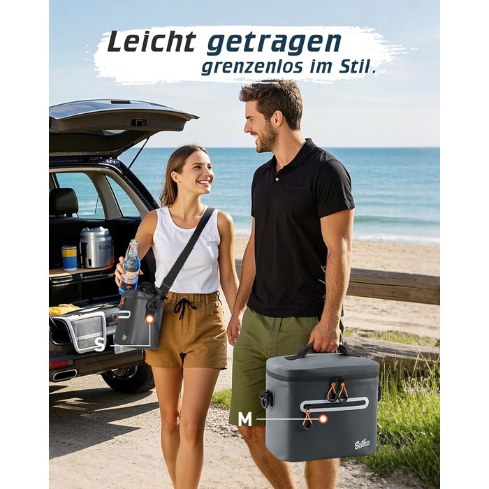 Термосумка-холодильник 14л ізольована водонепроникна темно-сіра для кемпінгу, пікніка, пляжу та грилю