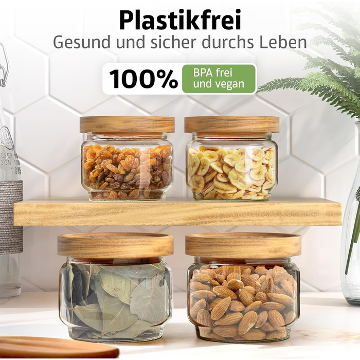 Набір скляних банок для зберігання з кришкою (300, 500, 700, 1000 мл) | Гірчиця, герметичні, захист від молі | 4 шт.