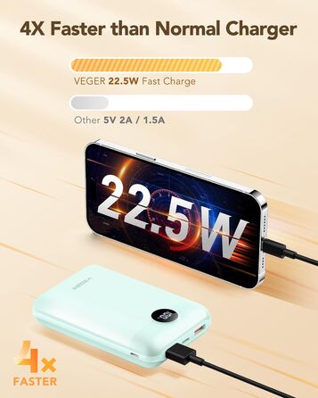 МАг, 22,5 Вт, PD QC3.0, USB C, сумісний з iPhone/Samsung/Huawei/iPad (зелений), 20000