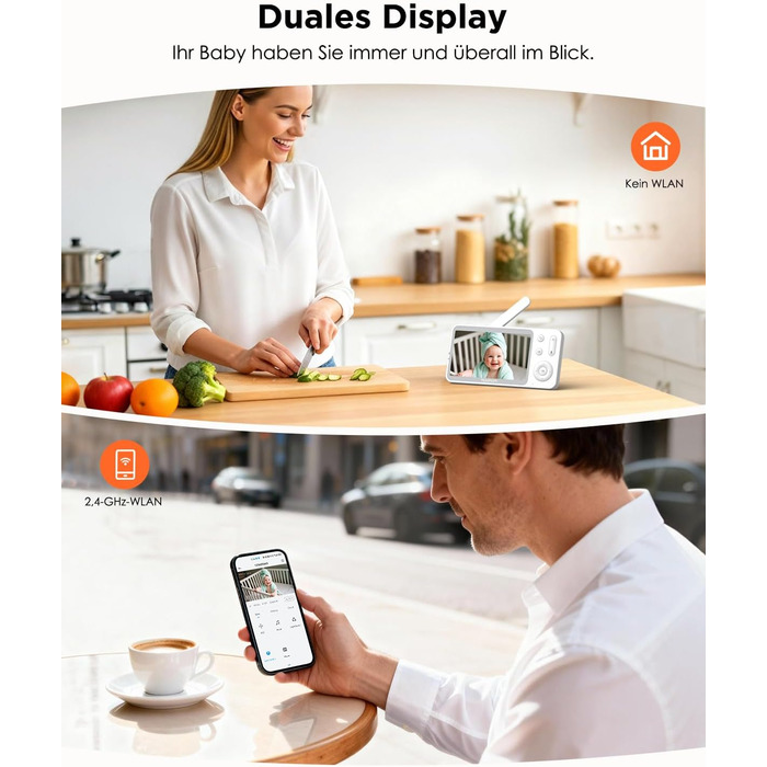 Відеоняня з камерою 1080P HD PTZ 360° та Wi-Fi: монітор для немовлят з додатком, нічним баченням, 4x Zoom, детекцією руху/звуку, двостороннім аудіо, автотрекінгом та сповіщеннями