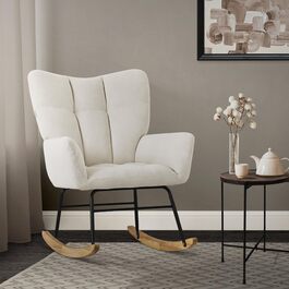 Крісло-гойдалка ML-Design бежевого кольору з оббивкою під фліс, дерев'яні полози, для вітальні, спальні, балкона