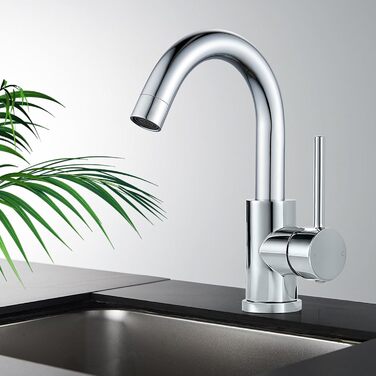 Змішувач для ванної кімнати/кухні 360° з нержавіючої сталі, однорідний, висота виливу 150 мм, щіткова обробка, нікель (хром)