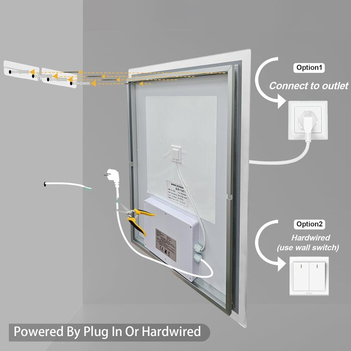 Дзеркало для ванної кімнати LUVODI з підсвічуванням 40x50 см: регульоване LED дзеркало з 3 кольорами світла, сенсорне управління, запобігає запотіванню, водонепроникне, настінне дзеркало для ванної кімнати, горизонтальне/вертикальне кріплення 50 см x 40 см