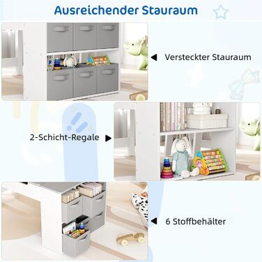 Дитячий стіл зі стільцями, дерев'яний набір, дитяча група сидінь з місцем для зберігання, стіл для малювання з рулоном паперу, стіл для малювання та рукоділля для дітей від 3 років (Сірий)