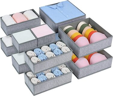 Органайзер для ящиків DIM J 12, складаний ящик для зберігання тканини, органайзер для нижньої білизни, органайзер для одягу, бюстгальтерів, шкарпеток, краваток (сірий мелірований, 12 упаковок)