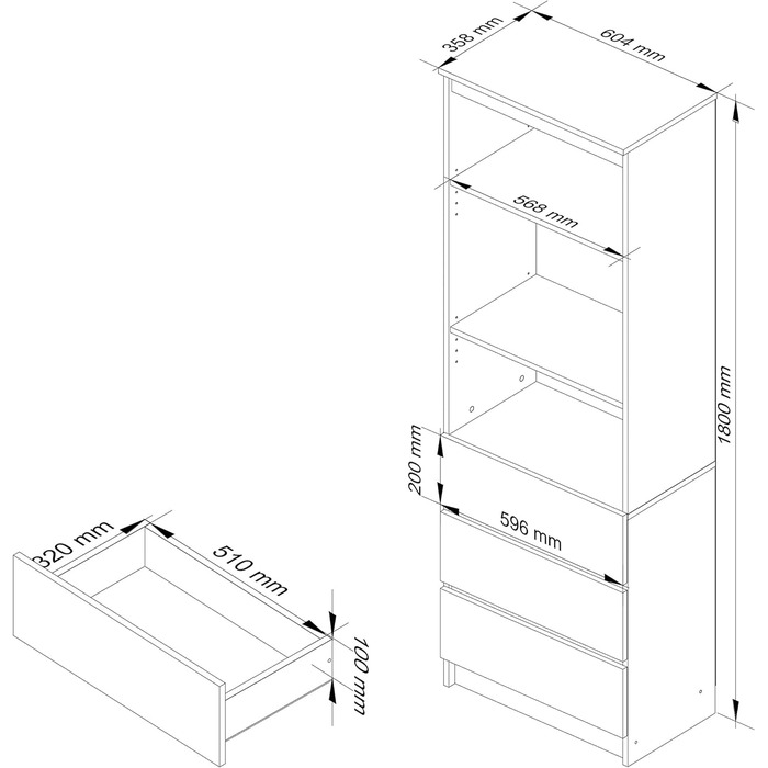 Офісна книжкова шафа AKORD CLP 60 см 3 висувні ящики, 3 стоячі полиці для шафи, вітальні, спальні, книжкових полиць Мінімалізм Ламінована пластина 16 мм Дуб Сонома Білий фасад
