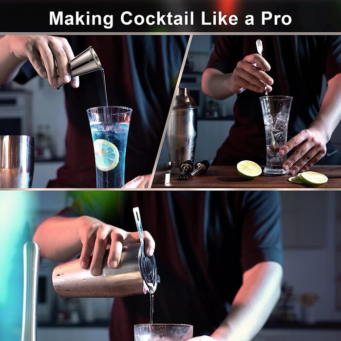 Подарунковий набір для коктейлів 20 предметів: шейкер, стійка акрилова 360°, мірний стакан, барний набір 750 мл, нержавіюча сталь