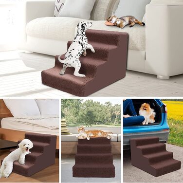Сходи для собак Дзвонема 4 ступені-сходи для домашніх тварин з миється тканинним покриттям, сходи для собак для дивана-ліжка, нековзна рампа для маленьких собак і кішок, з 1 рукавичкою 1 валиком для ворсу (60x42x40 см)