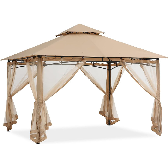 Павільйон садовий ABCCANOPY 2,4x2,4 м з подвійним дахом та москітною сіткою (Бежевий)