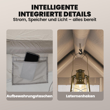 Надувний намет для 5-8 осіб зі швидким встановленням, водонепроникністю 5000 мм та захистом від вітру, з повітряним насосом, отвором для димоходу та вікном у даху