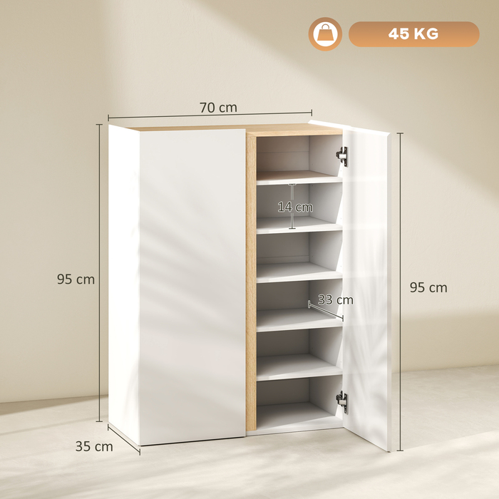 Шафа для взуття HOMCOM з функцією Soft-Close, 6-рівнева конструкція без ручок, вміщує до 18 пар, для передпокою, вхідної зони, з дерева, біла