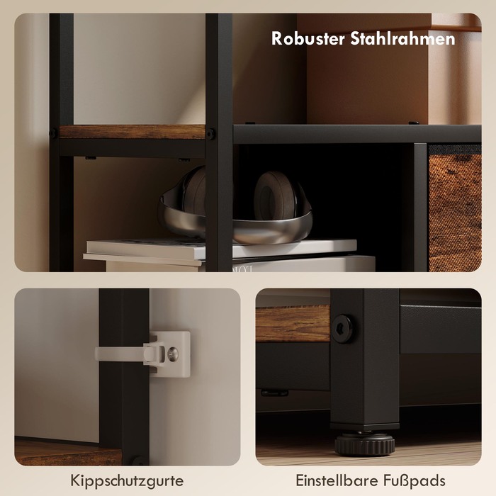 HOMCOM Полиця для зберігання з 2 висувними ящиками з тканини, 9 відкритими полицями, самостійна полиця зі сталевим каркасом, Колір: Коричневий+Чорний