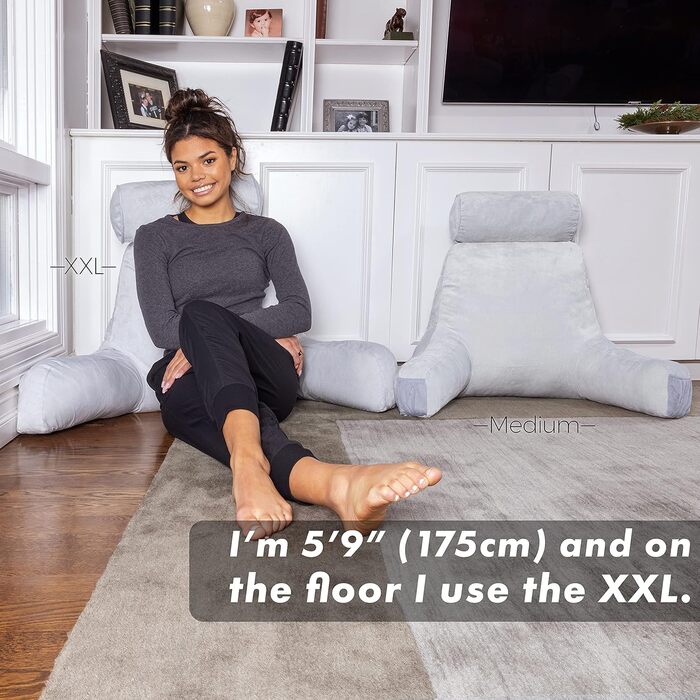 Подушка для чоловіків - сіра, велика, для читання та відпочинку в ліжку з підлокітниками. Висока спинка, преміум піна з пам'яті, знімна подушка для шиї на еластичному шнурі. Середня оригінальна версія | Темно-зелений |