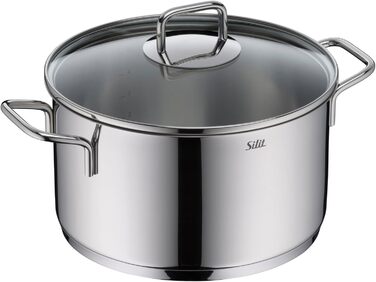 Набір кухонного посуду Silit Extra Cook 4-елементний: каструлі 16/20/24 см з кришкою, ковшик 16 см, внутрішня мірка, широке вушко, придатний для миття в посудомийній машині, з нержавіючої сталі Crominox