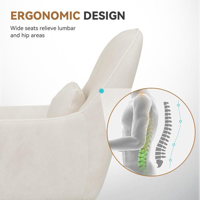 Крісло для дому та офісу Aivermeil: м'яке, з підголівником, обертове, регульоване по висоті, ергономічне, до 120 кг, бежеве