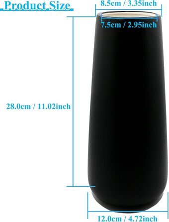 Керамічна ваза чорна 28 см, матова поверхня, для квітів, декор інтер'єру, ваза для сухоцвітів, бохо стиль