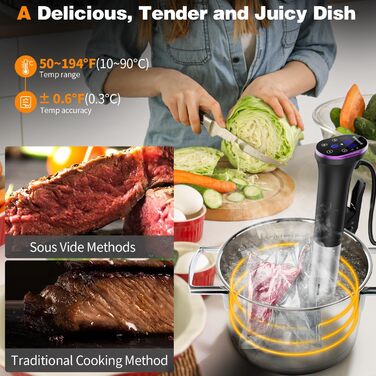 Sous Vide кухонний прилад Karienvir 1400W з LCD дисплеєм та Wi-Fi, точний занурювальний циркулятор для приготування їжі, IPX7 водонепроникний, з таймером