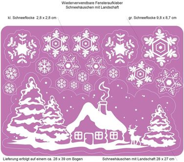 Різдвяна наклейка на вікно REH та зимовий пейзаж (багаторазова)