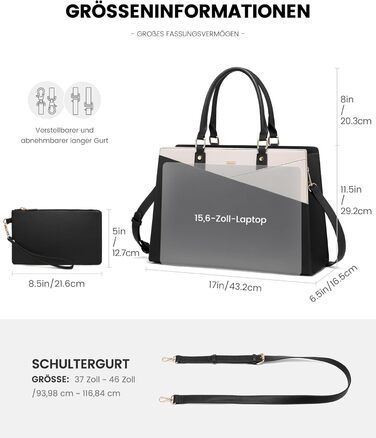 Сумка для ноутбука LOVEVOOK: жіноча сумка-шоппер, велика, на плече, 15.6 дюймів, чорна