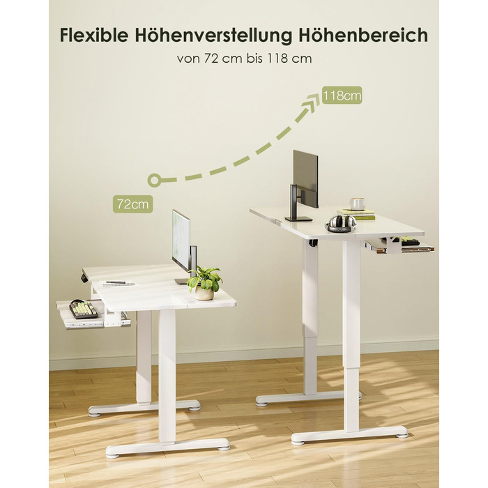 Електричний регульований стіл OffiGo 100x50 см з підставкою для клавіатури, 3 функції пам'яті, білий | Стіл для роботи та навчання