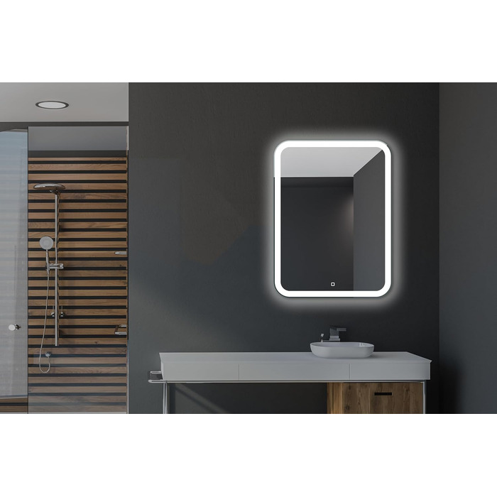 Дзеркало для ванної кімнати Home Glow 50x70 см з LED підсвічуванням, сенсорним вимикачем та округлими кутами