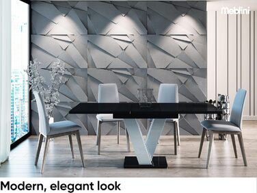 Обідній стіл Meble Line розсувний, сучасний дизайн, 120-160x80x75 см, чорний/білий глянцевий МДФ