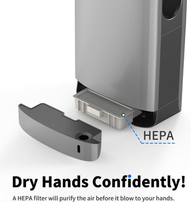 Anydry 2065: Промисловий електросушар для рук з HEPA-фільтром, потужний, 7-10 сек сушіння, 1750-2050 Вт (Срібло)
