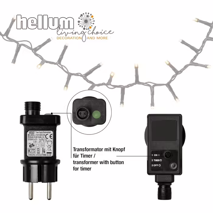 Світлодіодна гірлянда hellum Cluster 7,38 м, 370 LED, тепле біле світло, з таймером, для вулиці та приміщень, електрична, для ялинки, з кабелем