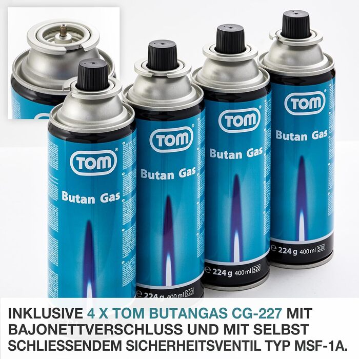 Газовий наметний котел TOM Adventure з нержавіючої сталі (4 картриджі, кейс) – Piezo запалювання, 1 конфорка