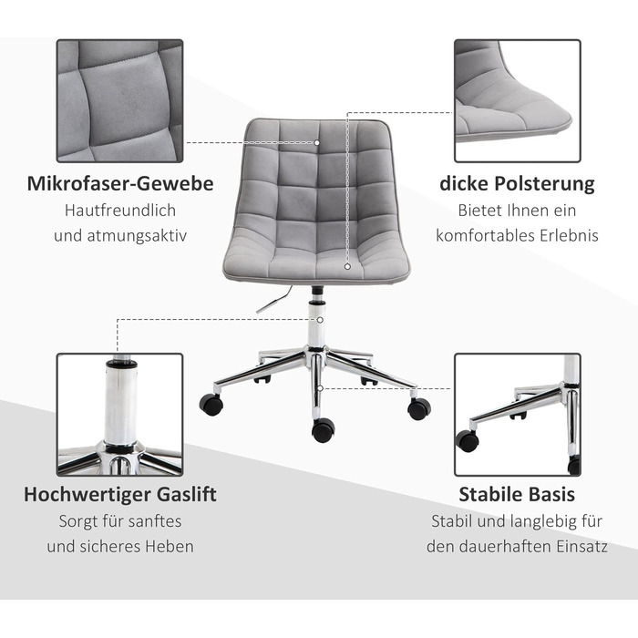 Крісло офісне Vinsetto, поворотне, регульоване по висоті, сірого кольору, 60x60x90 см