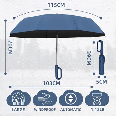 Компактна парасолька ZOMAKE Foldable Stormproof - 10*2 ребра, автоматична, вітрозахисна, синя