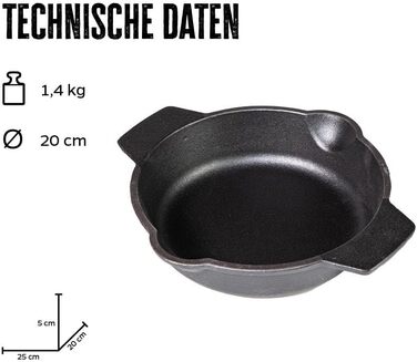 Гриль Князь чавунна сковорода Гриль з двома ручками Ø 20 см-масивна чавунна сковорода з високим краєм, надзвичайно термостійка