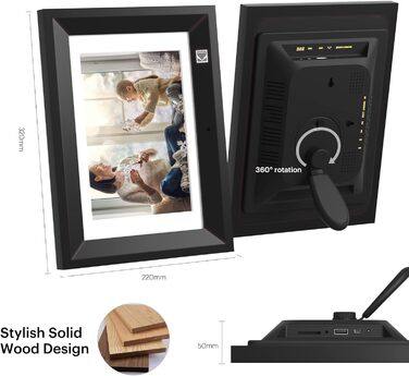Цифровий фоторамка Kodak 10 дюймів з акумулятором, Wi-Fi, 32 ГБ, HD IPS сенсорний екран, фото/відео/музика, керування через додаток (Чорний)