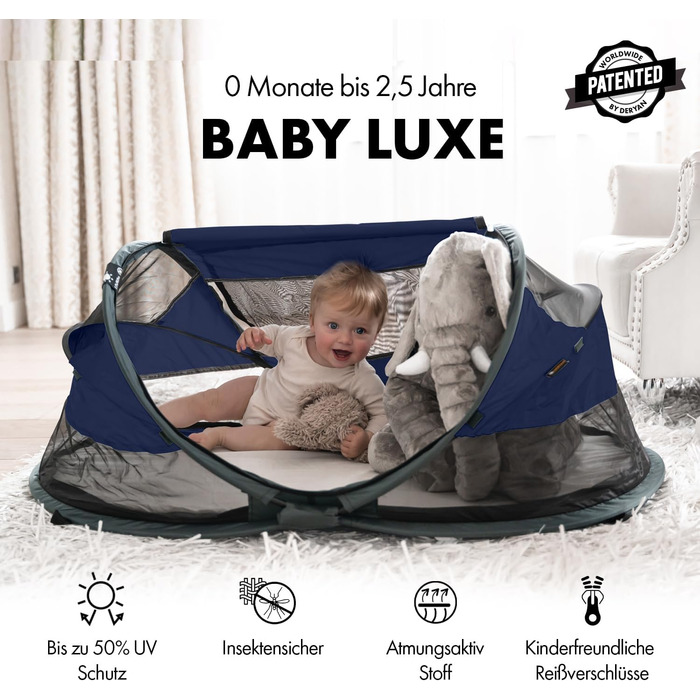 Дорожнє ліжечко Deryan Baby Luxe Blue, 0-4,5 роки, в т.ч. матрац, москітна сітка та сумка, 136x84x62см