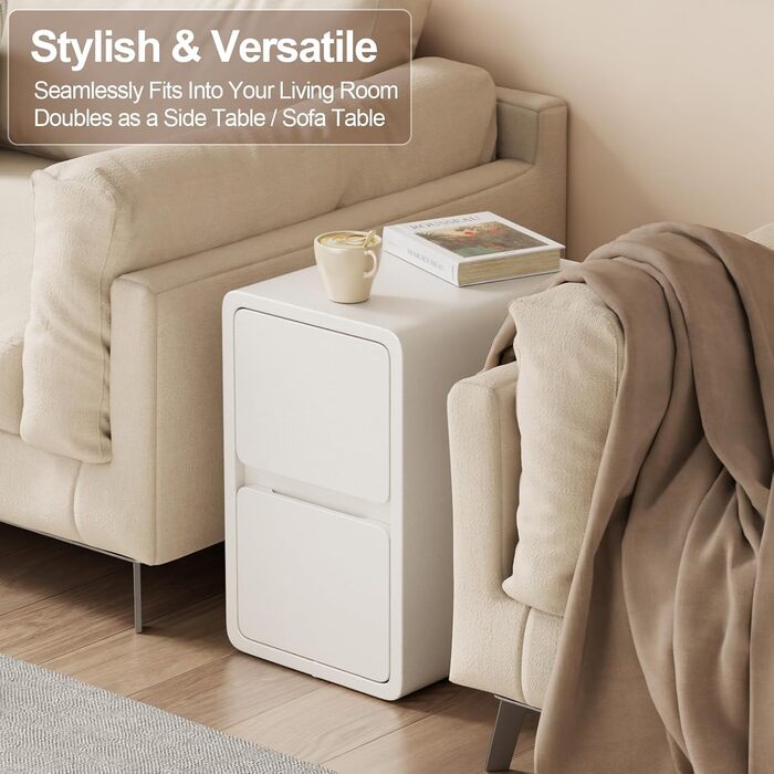 Нічний столик AQIMUELE, білий, з 2 шухлядами, 30 см, без встановлення, шкіряна поверхня