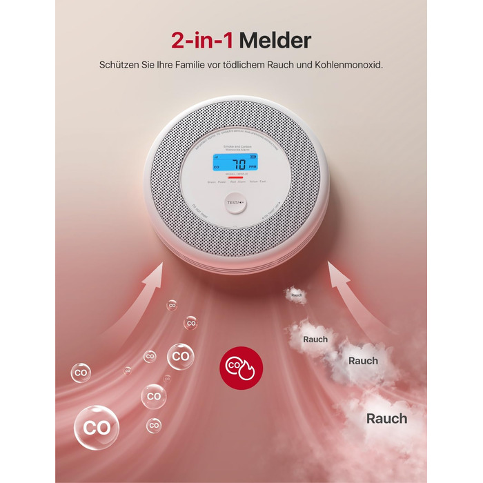 X-Sense XP0A-iR: Детектор диму та CO з голосовим оповіщенням та визначенням місця розташування, Wi-Fi, для 17 кімнат, сумісний з X-Sense Home Security App, набір 2 шт.