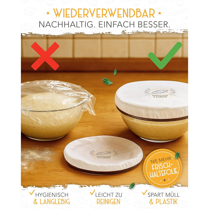 Набір для випічки хліба на заквасці: 2 гнізда для бродіння з ротангу, 600 мл закваски, гнітло, склянка та ніж для хліба. Аксесуари для випічки, 40x40x15 см