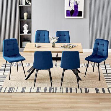 Набір обідніх стільців, м'який стілець з оксамитовою оббивкою та чорними металевими ніжками, кухонні стільці з номінальною вантажопідйомністю 120 кг, (6 шт., блакитний)
