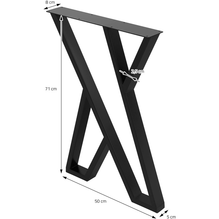 Ніжки столу 50xH71см, настільні напрямні X-подібні, виготовлені зі сталі з порошковим покриттям, чорні, промисловий дизайн, каркас санчат для обіднього столу/письмового столу, каркас столу, металеві меблеві ніжки для проектів своїми руками, 2 шт.