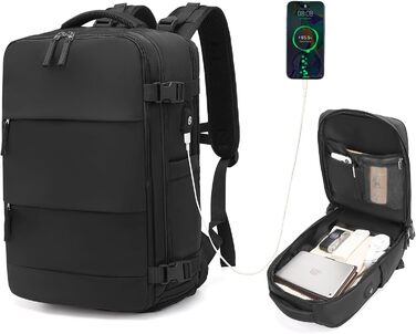 KONO Рюкзак для ручної поклажі 42x30x20, рюкзак для ноутбука 25L, Outdoor, для подорожей, спорту, Weekender з відділенням для взуття, чорний