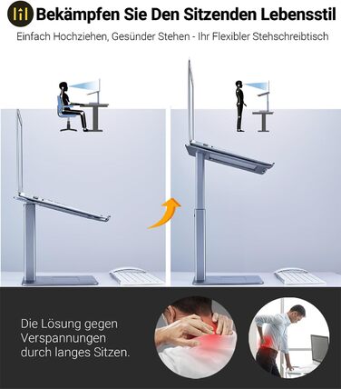 Регульований підставка для ноутбука, стійка для ноутбука на стіл, можливість стоячи, підставка для DJ ноутбука, компактна альтернатива столу, сумісна з MacBook та ноутбуками 13' - 16.5', чорний (сріблястий)