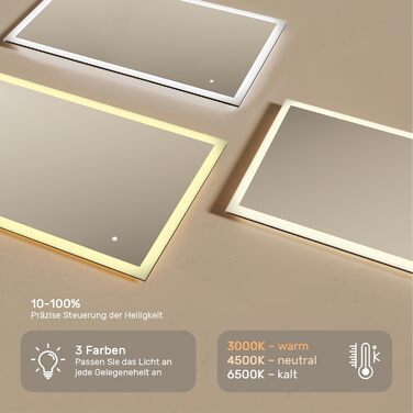 Дзеркало для ванної кімнати з підсвічуванням FORAM - LED дзеркало 120x70 см - Без рамки - Сучасний дизайн - Індивідуальне замовлення