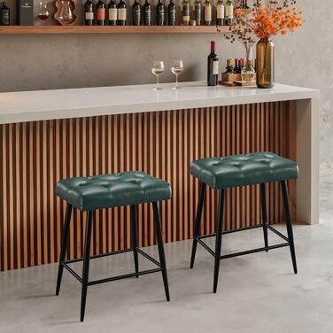 Набір з 2 барних стільців, м'яке сидіння з мікрофібри, ретро дизайн з підніжкою, висота 62.5 см, без спинки, для кухні, бістро, їдальні - сірий (зелений туфтинг)